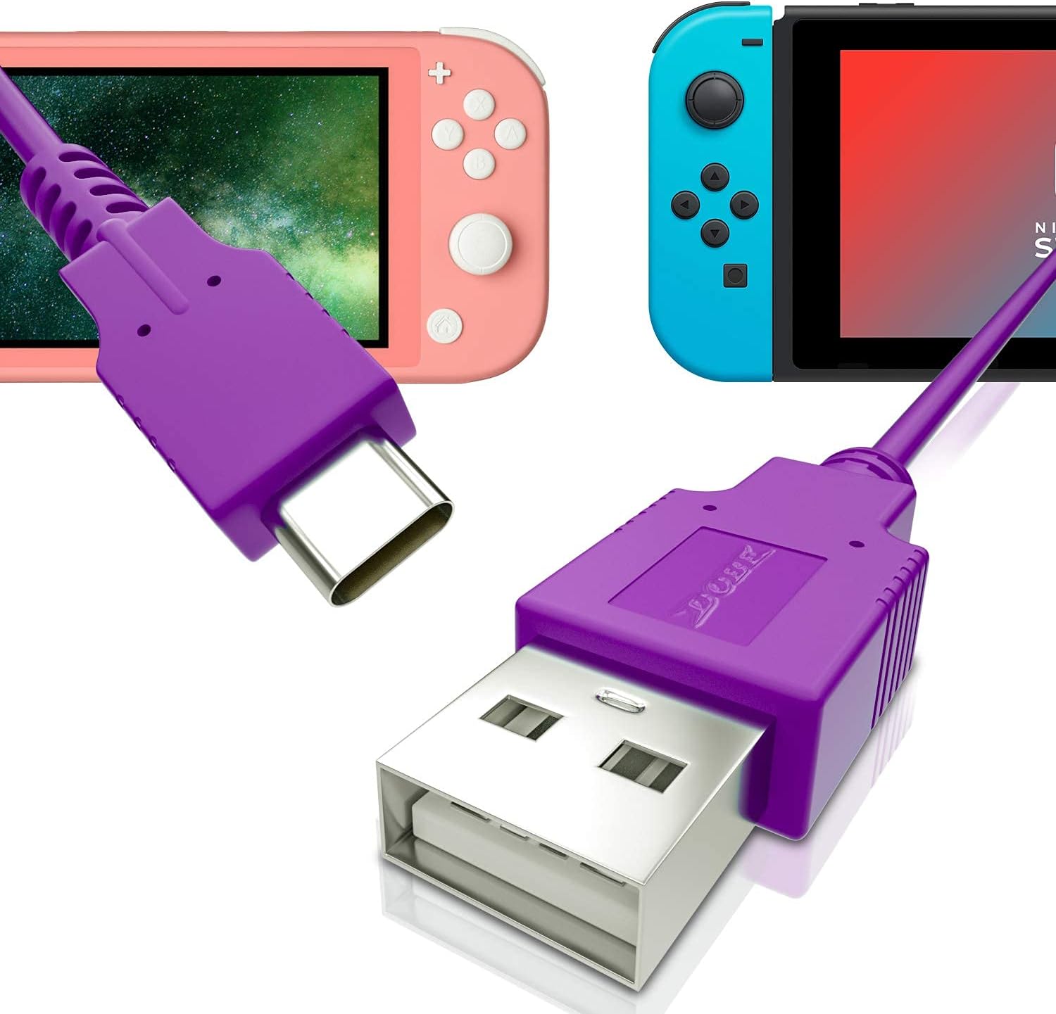 HEATFUN USB-C Charger Cable for Nintendo Switch and USB-C Devices, Purple