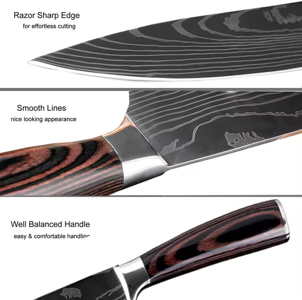 10 Pcs Japanese Damascus Steel Knife Set, 67 Layers VG10 Professional Chef Knives with Pakkawood Handle, Includes Chinese Cleaver Chef Bread Carving Santoku Boning Knife-Z