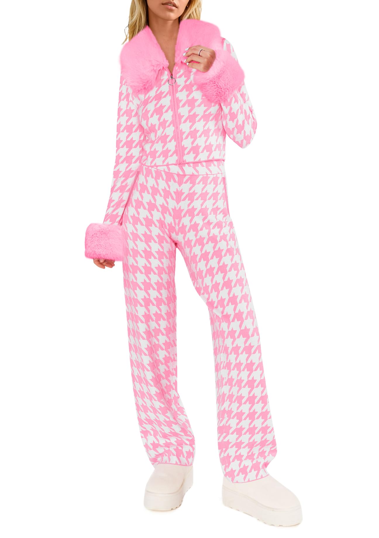 Yousify Snow Suits for Women Winter Sweater Sets Color Block Skiing Outfit