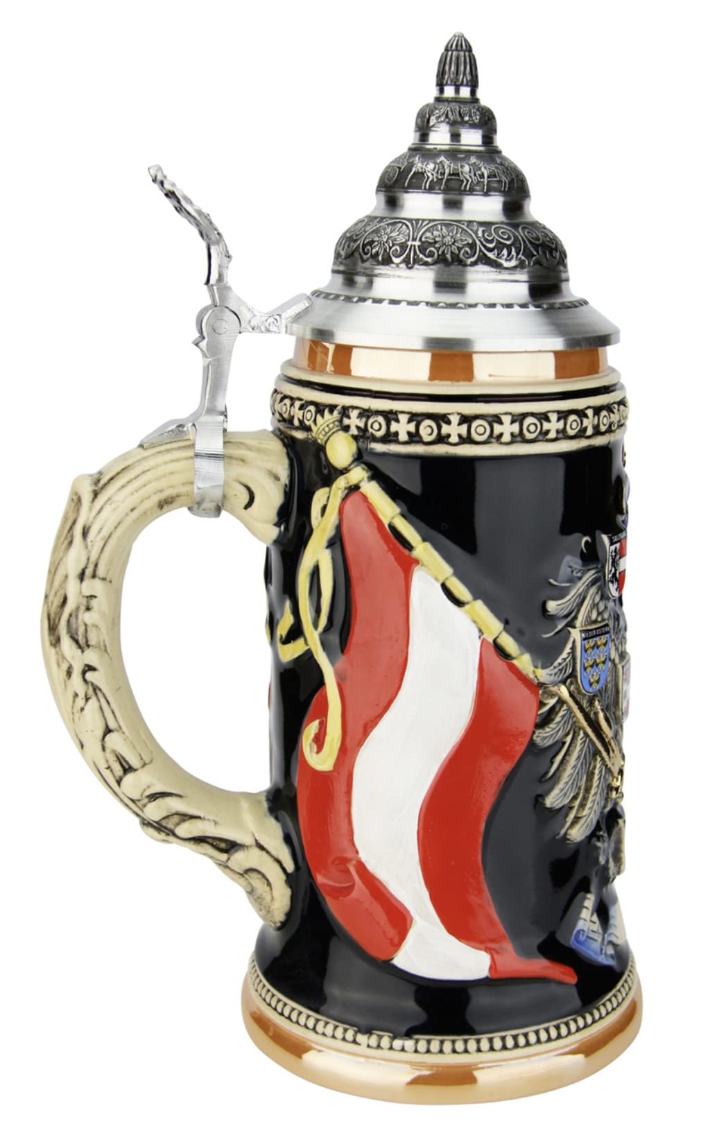 KING Jarra de cerveza alemana Austria escudos con alto relieve, jarra 0,4 litros KI 1014 0,4L
