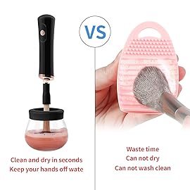 Senbowe Upgraded Makeup Brush Cleaner and Dryer Machine, Electric Cosmetic Automatic Brush Spinner with 8 Size Rubber Collars, Wash and Dry in Seconds, Deep Cosmetic Brush Spinner for All Size Brushes