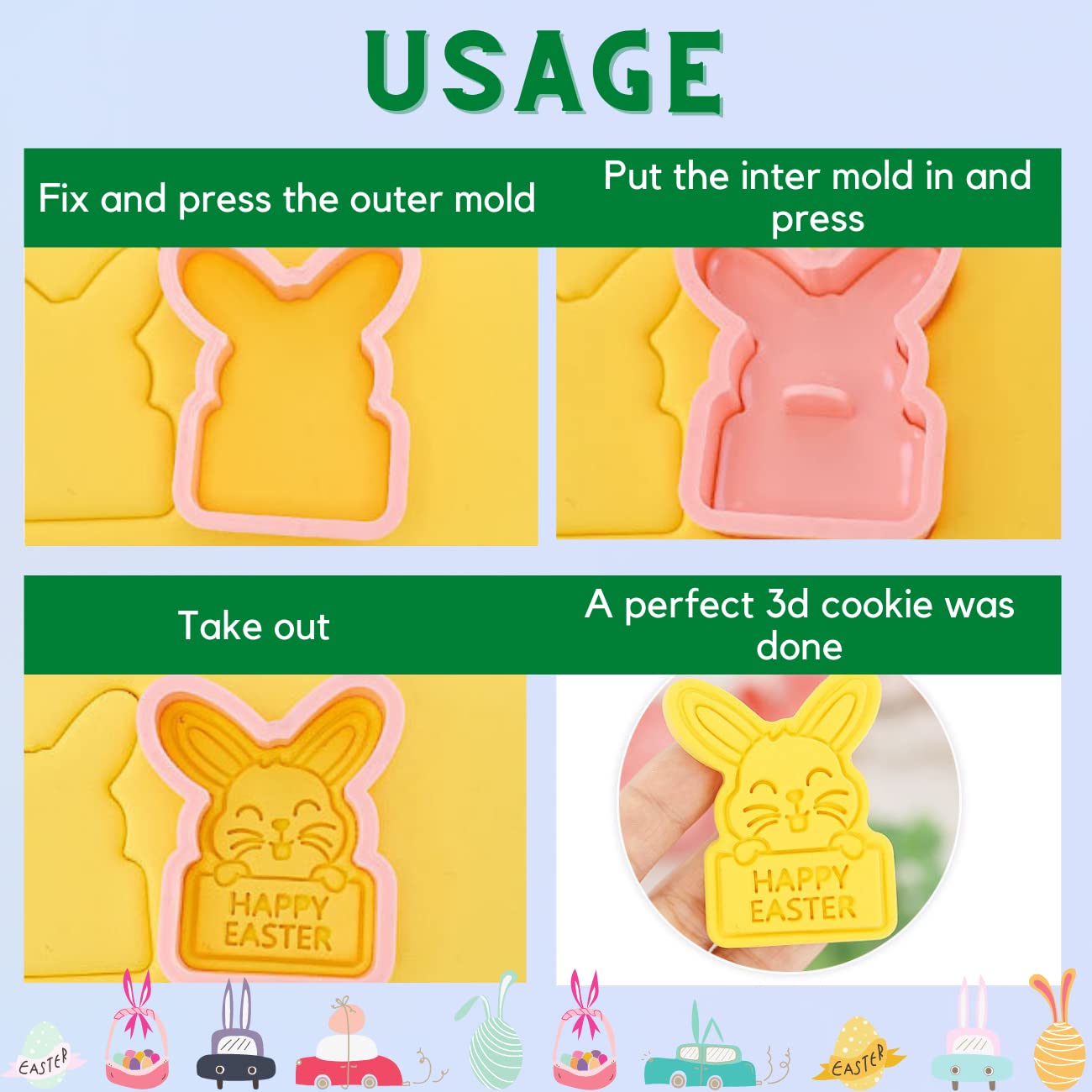 Stampini Biscotti Pasqua 3D - 8 Pezzi, Formine Coniglio, Uovo, Pulcino, Plastica Alimentare - Foto 9
