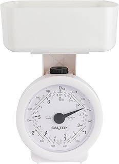 Salter Mechanical Kitchen Scale – Mini Analogue Food Scale, Baking/Cooking, 3kg Capacity, 1L Dishwasher Safe Detachable Bowl, No Batteries, Scale Fits Inside Bowl For Compact Storage, 24 x 18 cm