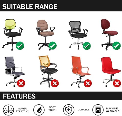Miniatura 6 de Lukery Fundas elásticas para sillas de oficina, fundas para sillas de computadora, 2 piezas, fundas giratorias divididas extraíbles, de color
