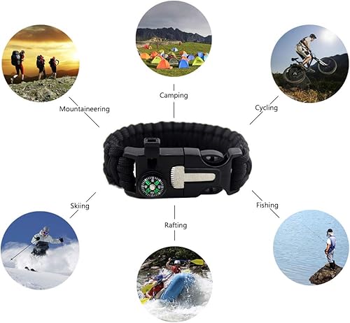 Miniatura 3 de Pulsera de supervivencia 5 en 1, nueva pulsera de 7 núcleos de paracord de emergencia, kit de equipo deportivo impermeable, brújula de rescate,