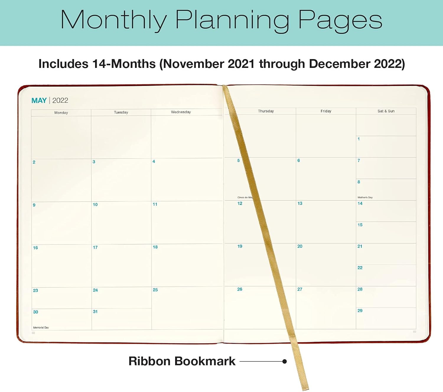2022 Planner 8"x10" Size: 14 Months (Begins November 2021/2022 Calendar/ 2022 Weekly Calendar/Weekly Planner Organizer (Brown) : Office Products