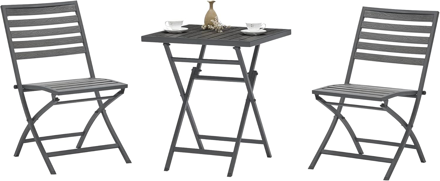 Coffee Table，Modern Outdoor Plastic Wood Folding Table and Chair,Garden Furniture 3pcs (2 Chairs+1 Table)