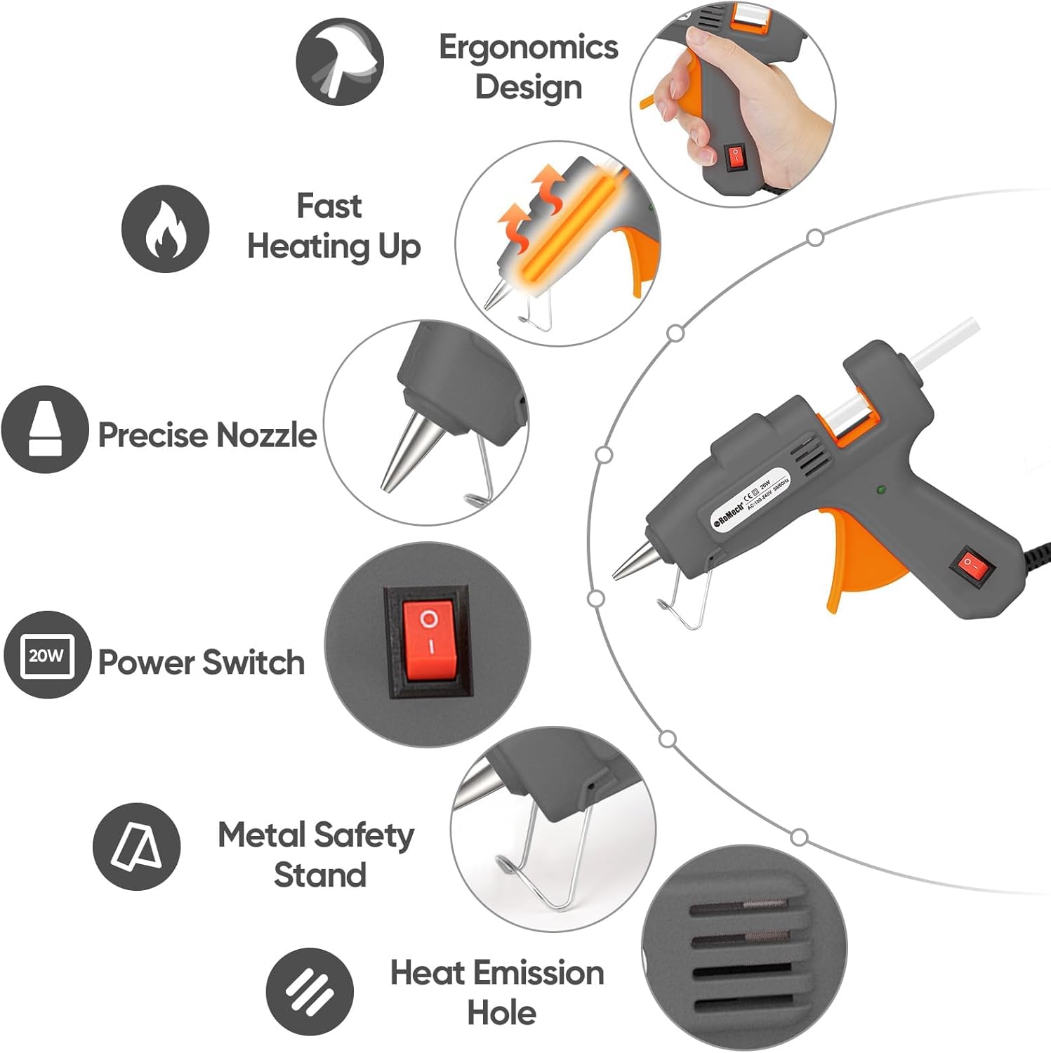 ROMECH Full Size Hot Glue Gun with 60/100 W Dual Power + 20 W Mini Hot Glue Gun