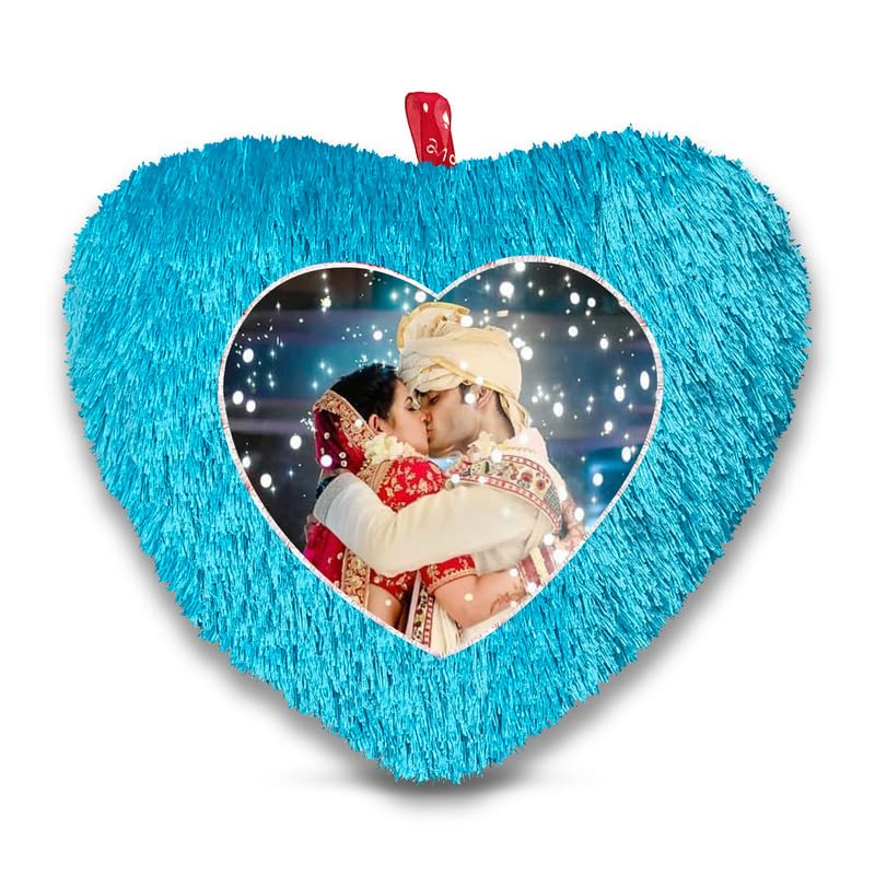 BMRGIFTS Fur Personalized Gift Photo Cushion for Boyfriend Girlfriend Husband Wife on Occasions Valentine's Day Birthday Anniversary Special Love Gift Heart 15x17 inch, Blue (PC60)-image-45