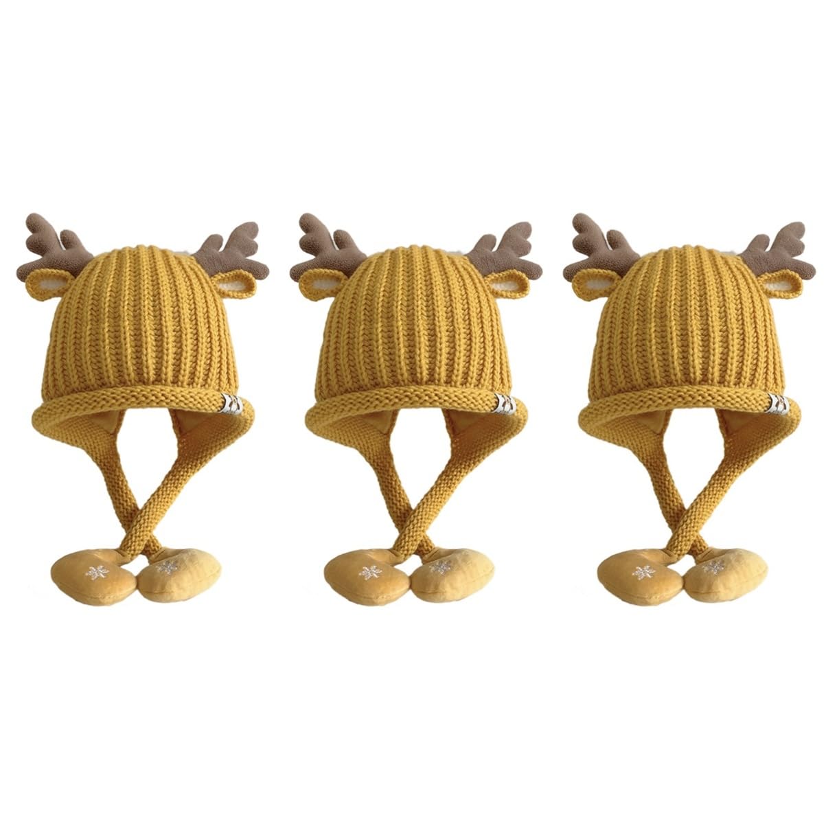 Sombrero Tejido Gorro de Navidad Bebe Sombrero de Fiesta de Navidad Gorros de Bebe Termico Beanie Forro Orejeras Tapas Gorras de Ganchillo Acrílico Yellow