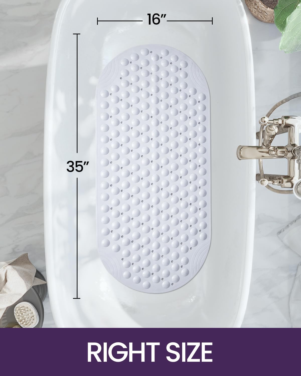 DEXI Bathtub Mat Non Slip 16x35, Shower Floor Mats for Bathroom Bath Tub, Washable Oval Bathmat with Suction Cups and Drain Holes, Clear - Image 2