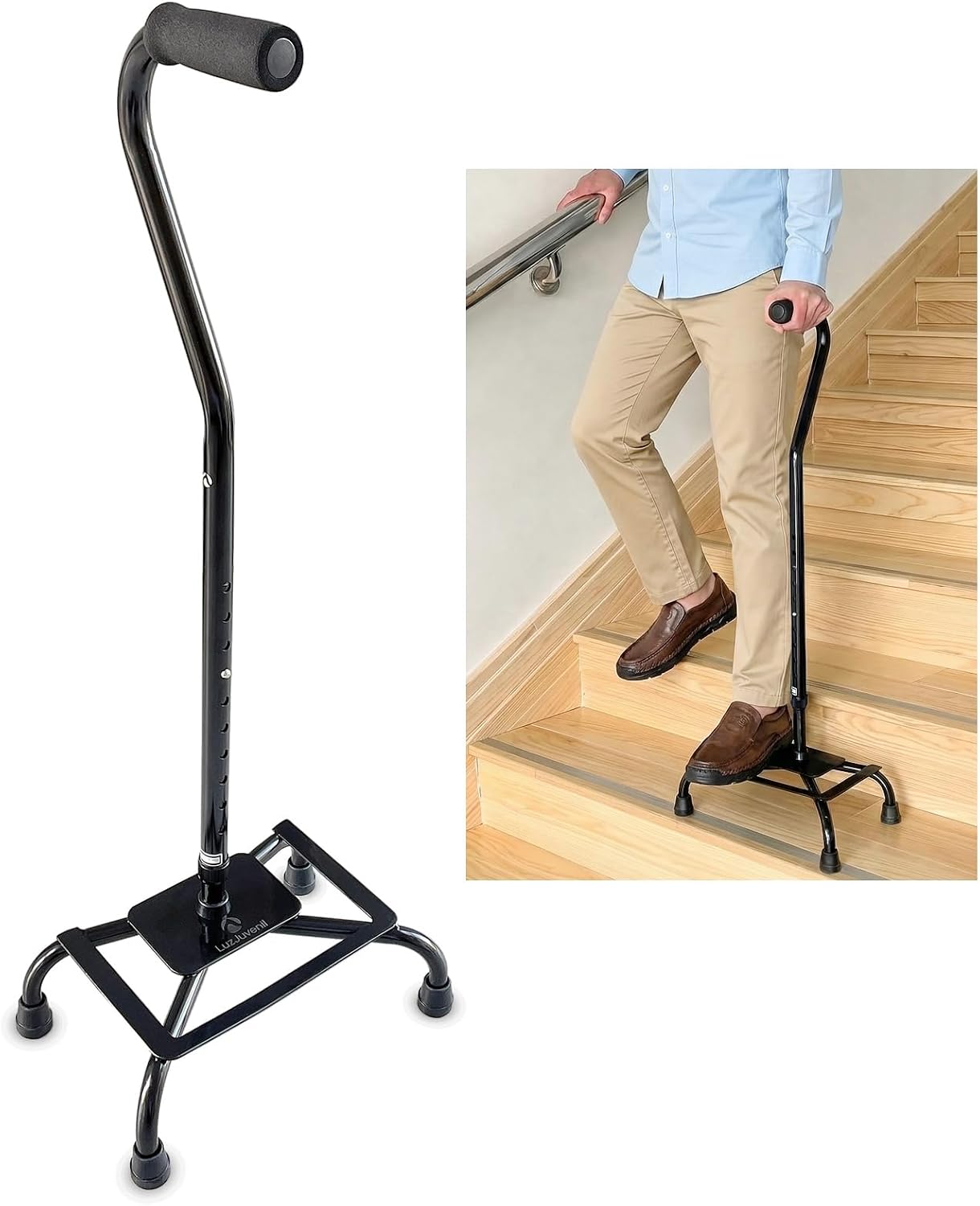 Heavy Duty Stair Assist Cane with 500lbs Platform | Mobility Aid for Seniors, Fall Prevention & Post-Op Recovery, Black