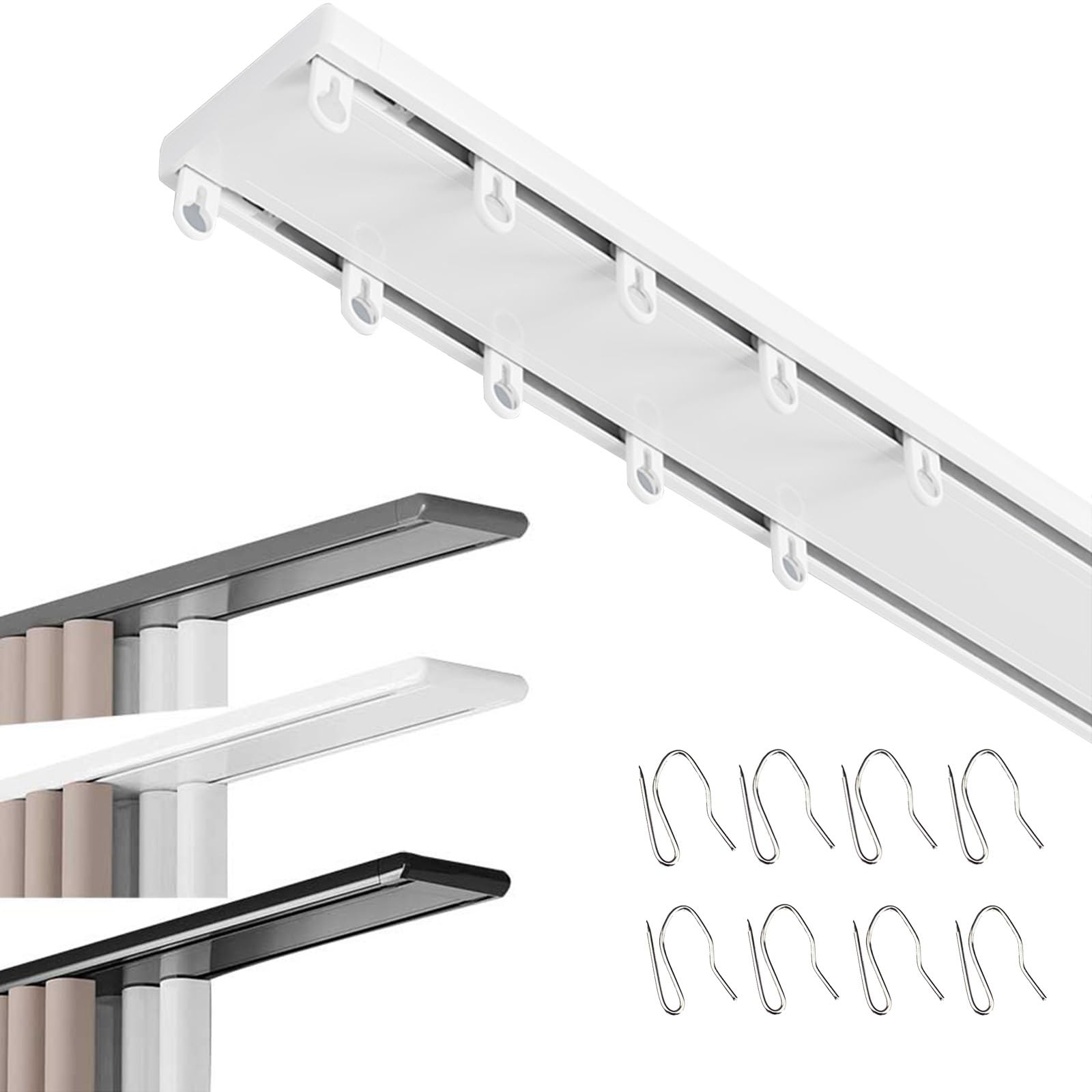 GLDYTVF Double Ceiling Curtain Rod 0.5m-6m, Durable Aluminum Smooth Sliding Curtain Pole for Windows, Bedroom, Living Room, Hotel (White, 3.0m)