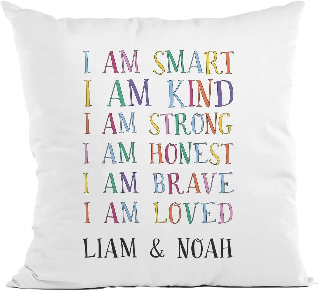 Personalized I Am Motivational Pillow | Custom Name Throw Pillow | Personalized Girl's Bedroom Decor | Custom Inspirational | Decorative Throw Pillow (Cover with Insert)
