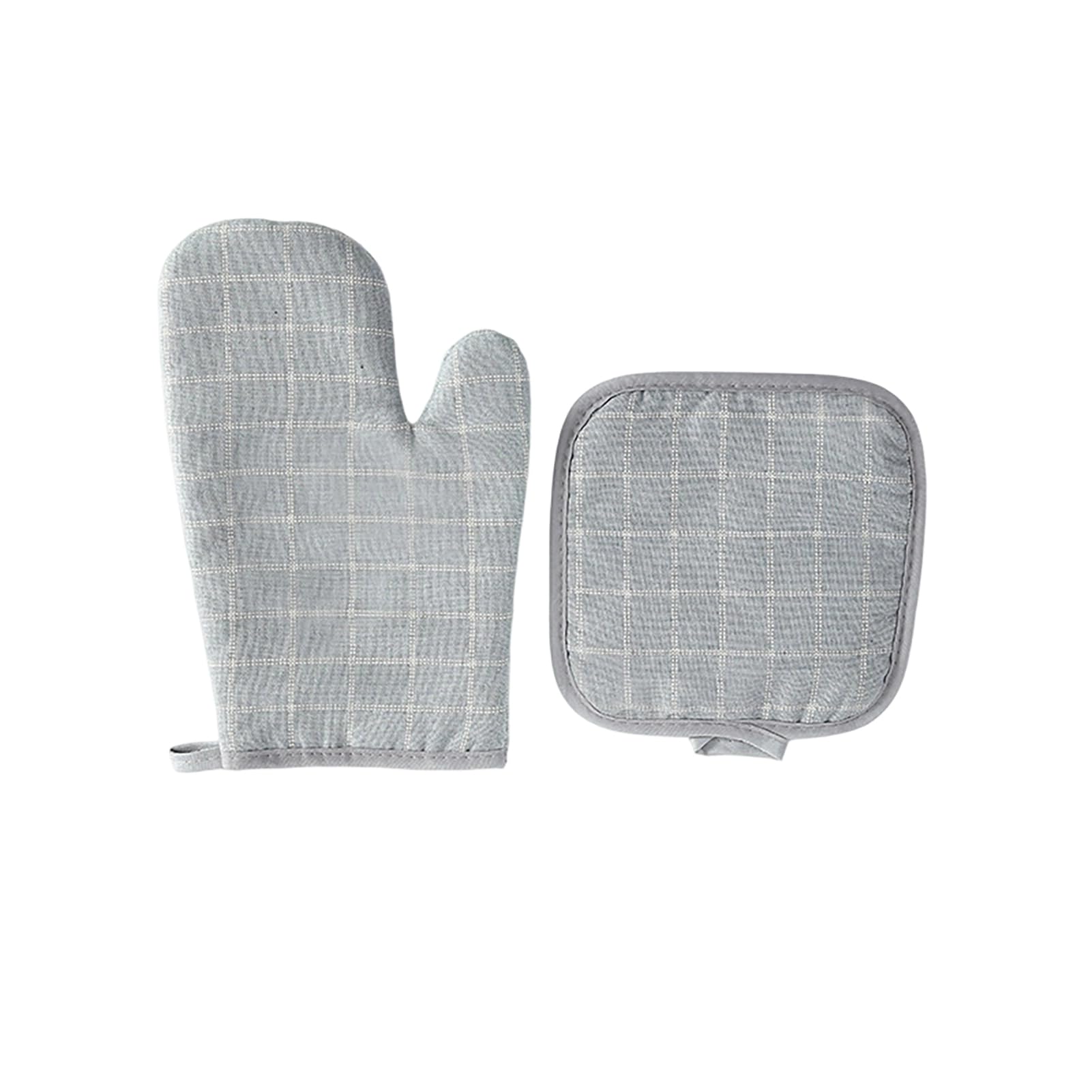 Heat Resistant Oven Gloves with Pot Holder Set, Non Slip Cotton Kitchen Mitts, for Baking Grilling Cooking Microwave BBQ Air Fryer Blue