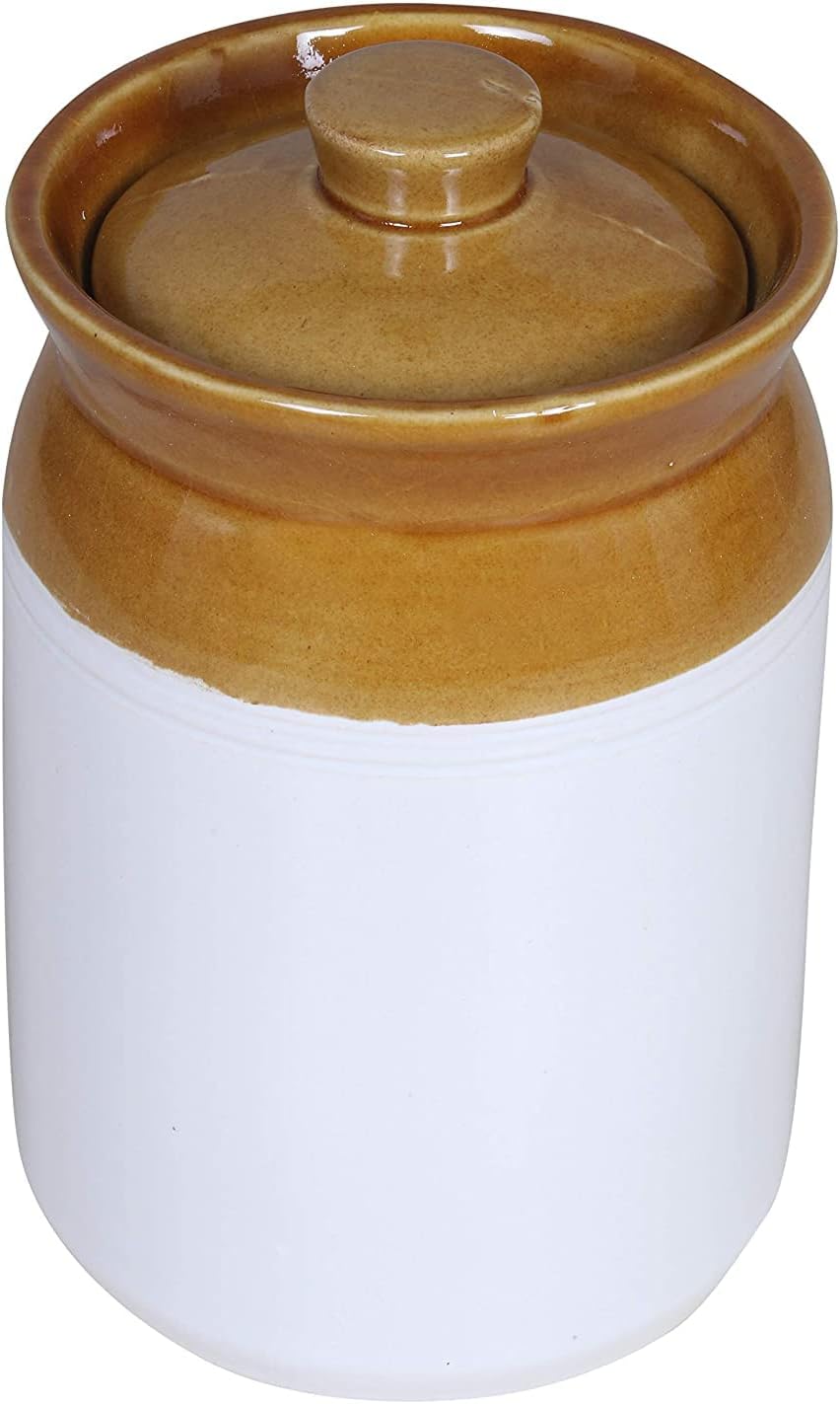 MS Fabiha Pickle jar Ceramic 5kg For Home & Kitchen brown & Ivory(White