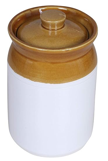 THE HIMALAYA CRAFT Cream Pottery Ceramic Storage Jar for Pickle Jar Set with Lid (2kg) pack of 1