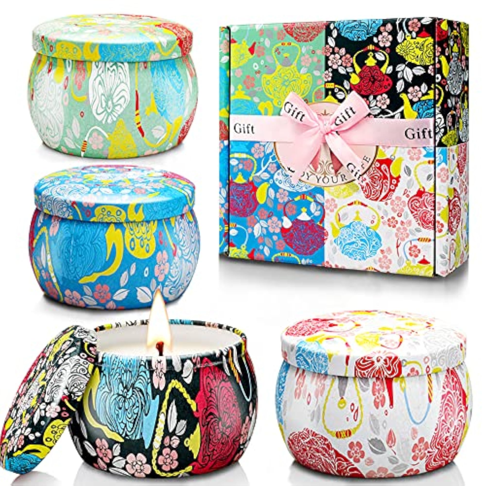 4 Pack Soy Wax Candles Set with Essential Oil