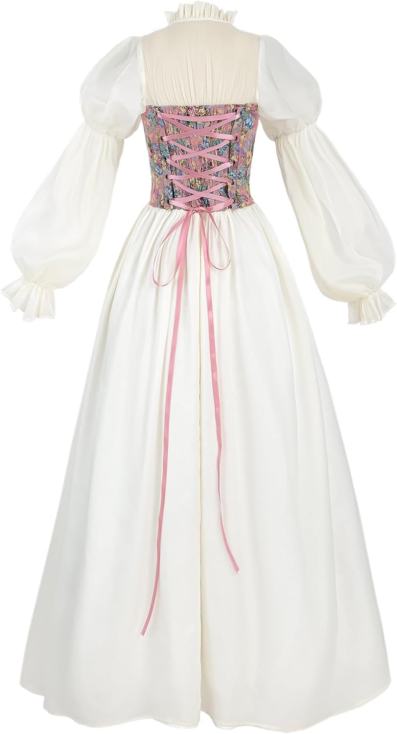 LTAKK Renaissance Dress Women Victorian Costume Ren Fair Medieval Dresses with Floral Corset - Image 2