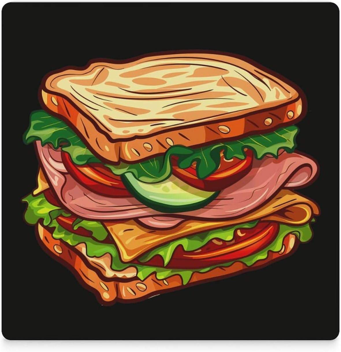 Sandwich Whole Wheat Turkey Ham Coaster for Drinks Square Ceramic Table Coasters Stone Mat Crafts 4PCS Home Kitchen Decor