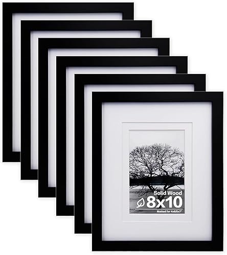 Miniatura 7 de Egofine - 6 Marcos de fotos de 5 x 7 pulgadas - Hechos de madera maciza cubiertos por plexiglás con paspartú para fotos de 4 x 6 y 3.5 x 5