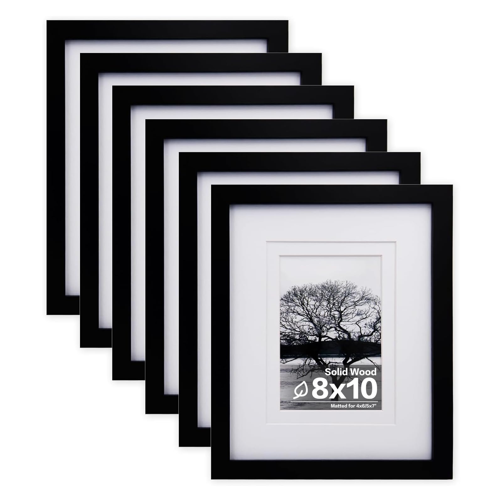 Egofine 8x10 Picture Frames Set of 6, Made of Solid Wood Covered by Plexiglass Display 4x6 and 5x7 with Mat or 8x10' without Mat, for Table Top Display and Wall Mounting Photo Frame Black