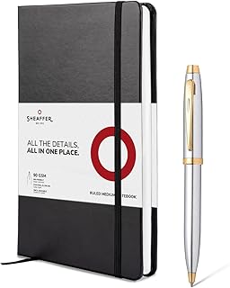 Sheaffer Gift Set 100 | G9340 Bright Chrome with Gold Tone Trim Ballpoint Pen with Medium Notebook | Premium Gift Set