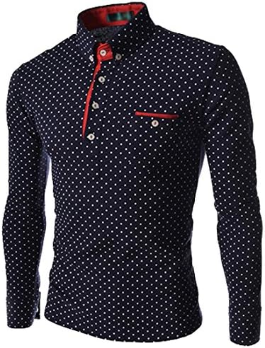 Shfast Mens Luxury Casual Slim Fit Dot Stylish Long Sleeve Dress Shirts