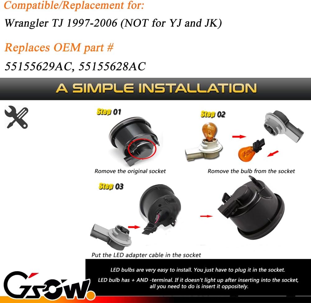 2 IN 1 Front Corner Turn Signal Parking Lights for 1997-2006 J-e-e-p Wrangler TJ, Smoked Lens Daytime Running Lamp, 55155629AC, 55155628AC