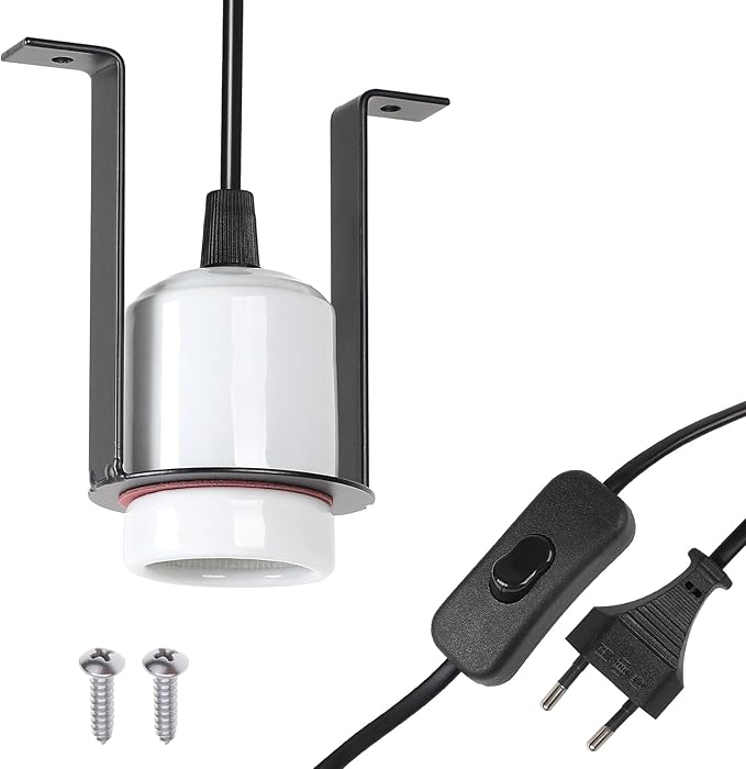 CPROSP Lámpara para Tortugas E27, Calefacción para Reptiles y Anfibios con Soporte Fijo, (Bombilla no Incluida) Interruptor Cable y Enchufe de 1,5 m, para Tortugas, Serpientes, Lagartos, etc