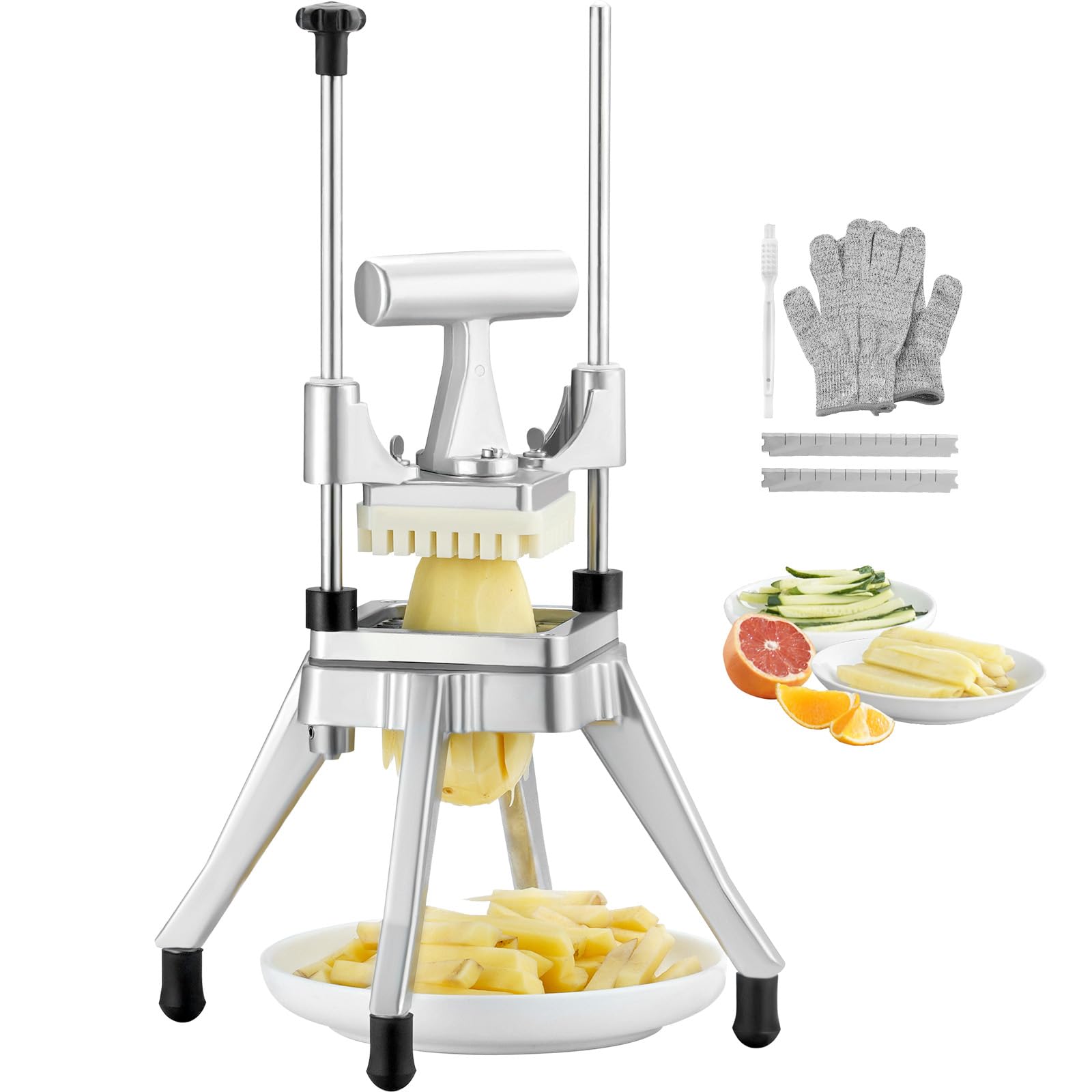 Vevor Commercial Vegetable Fruit Chopper 3/8″ Blade Heavy Duty Professional Food Dicer Kattex French Fry Cutter Onion Slicer Stainless Steel for Tomato Peppers Potato Mushroom, Sliver : Home & Kitchen