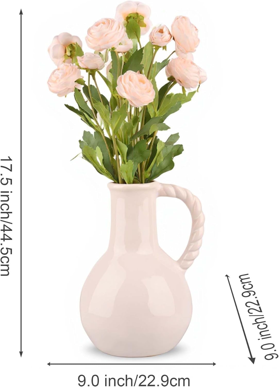 Floral Arrangements Artificial Peonies in Ceramic,15 Pink Fake Peony Flowers,Faux Silk Flower Arrangement for Home Decor Living Room Dining Table Office（White）