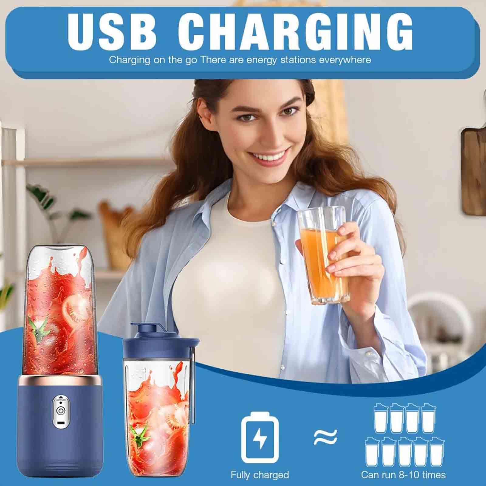 Frullatore Portatile Ricaricabile, 400 ml, Senza BPA, da Viaggio, con 6 Lame, per casa, Palestra, Senza Fili, a Prova di perdite, Plastica Resistente
