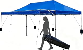 10X20FT Pop Up Canopy Tent, Beach Tent with One Push Setup, Sun Shelter with Slant Legs & Carrying Bag, Waterproof & UV Protected, Outdoor Canopy for Commercial Events, Camping, Backyard Party, Blue