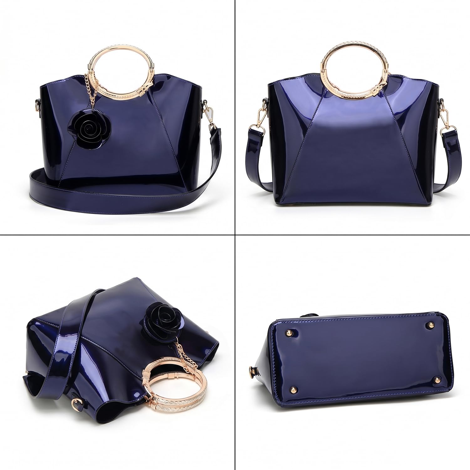 Bolsos de Mano con Bandolera para Mujer Bolso de Hombro Bolsos Bandolera Bolso de señora en Cuero de Patente de PUpara Mamá Rojo
