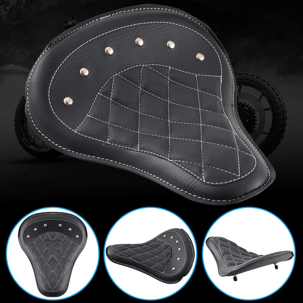 Motorrad Fahrersitz mit Federhalterung Universal Leder Motorrad Solositz Schwarz Rhombus Motorrad Vordersitzkissen für H-arley Sportster Bobber Chopper Custom