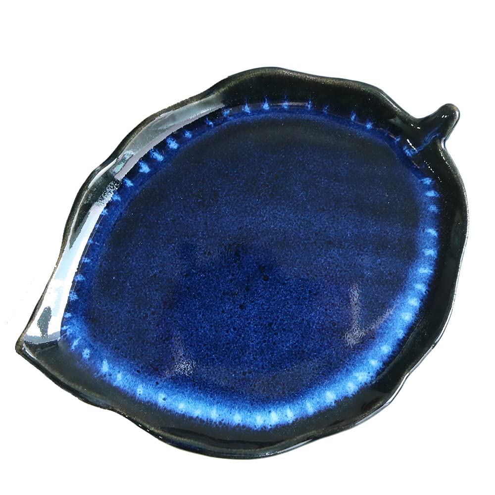 Amazon.co.jp: 小石原焼 小石原焼き 藍釉 鉄釉掛分 リーフ皿 大 秀山窯
