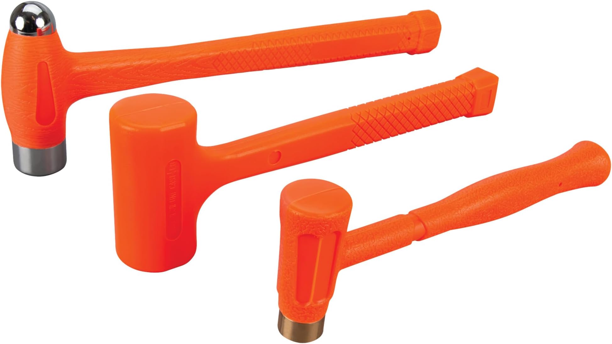 M7234 Dead Blow Hammer Set with Brass Cap, Ball-Peen, and Dead Blow Hammers and Urethane Coating, Orange (3-Piece)