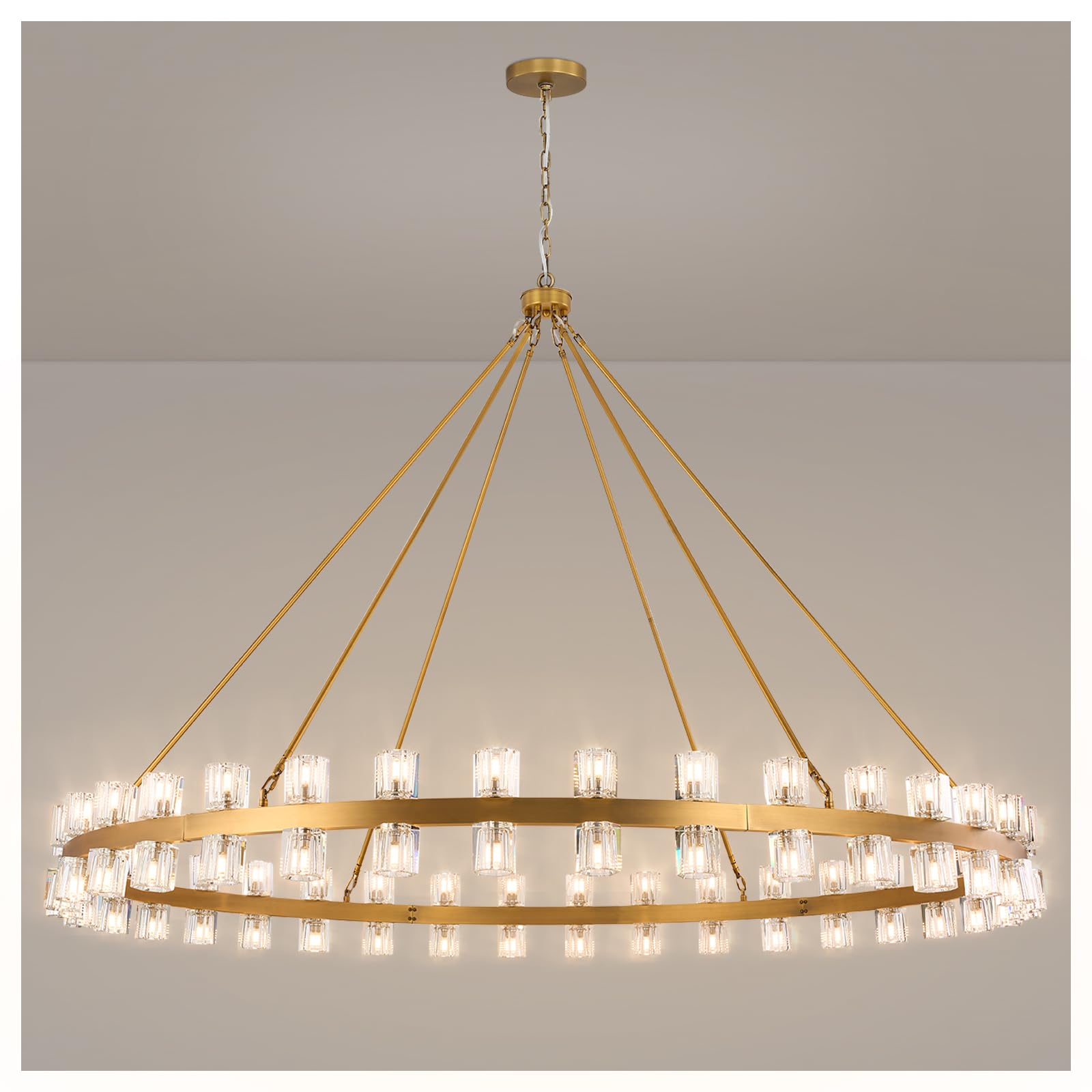 AEULYTIR 70 Inch Gold Wagon Wheel Chandelier with Crystal Shade