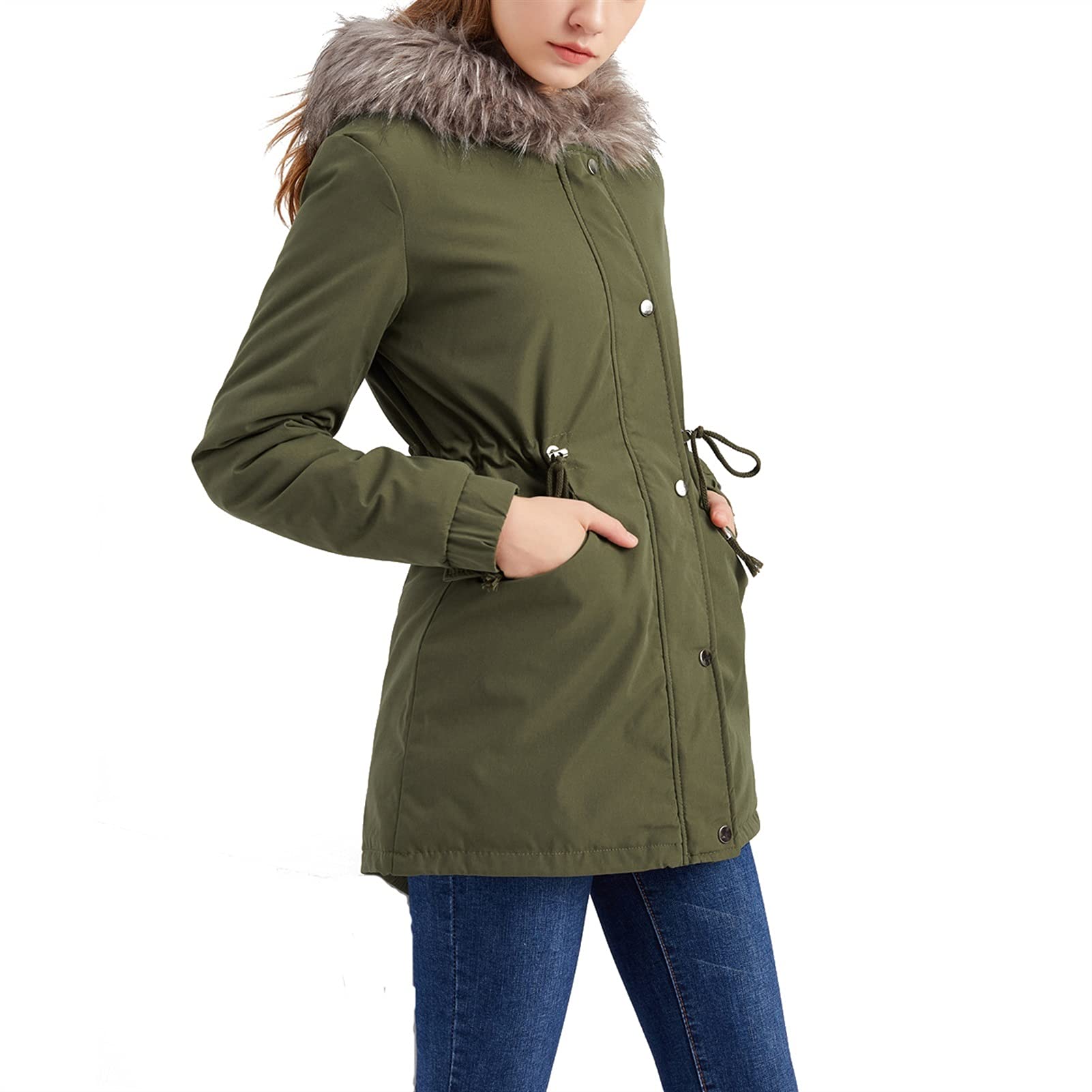 HaiDean Winterjas voor dames, extra dik, warm, grote maten, elegante jas met lange mouwen, voor