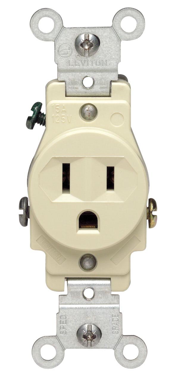 Leviton 15 Amp, 125 Volt, Narrow Body Single Receptacle, Straight Blade, Commercial Grade, Grounding, 5088, Brown