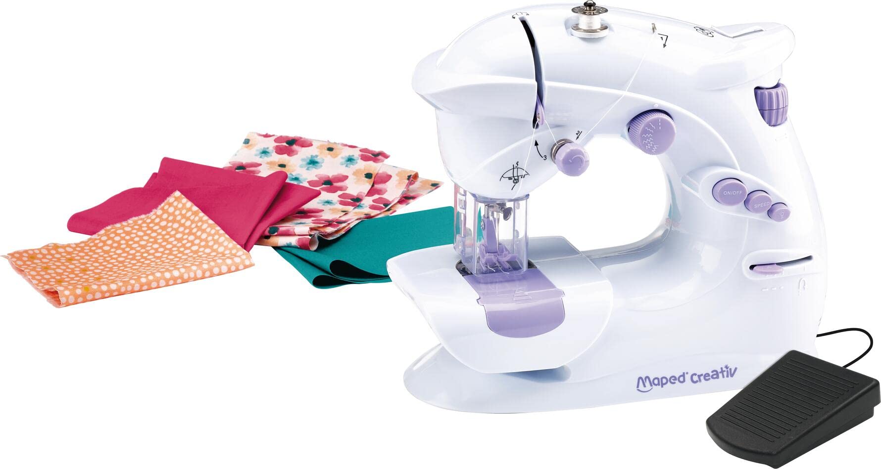 Maped Creativ - Atelier Couture - Macchina da Cucire con 4 Realizzazioni Tendenze da Creare - Kit completo per Principianti, con Sistema di Sicurezza - 8 anni