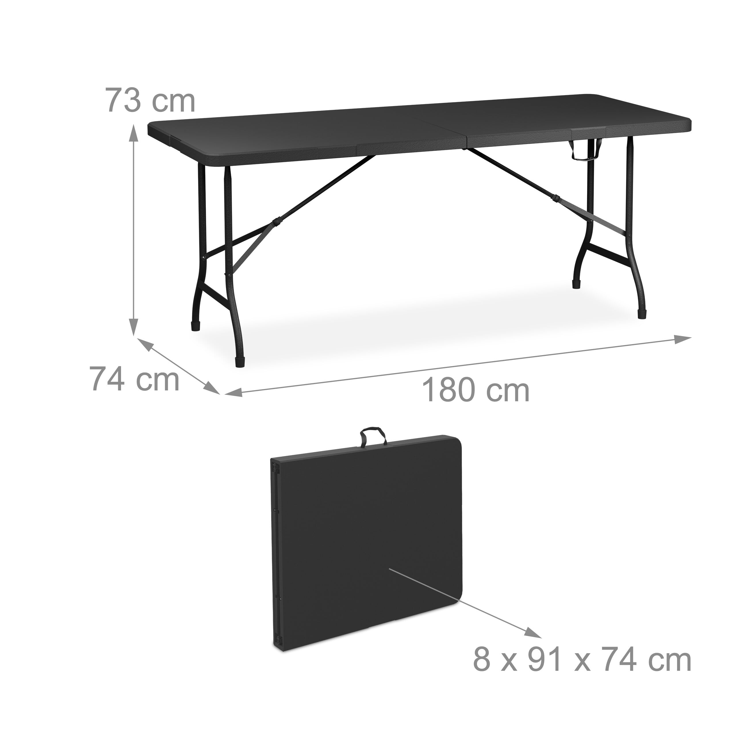 Relaxdays Tavolo da Birreria con Panche, Set da Giardino, Panchine e Tavolino Pieghevoli per Fiere, Lungo 180 cm, Nero
