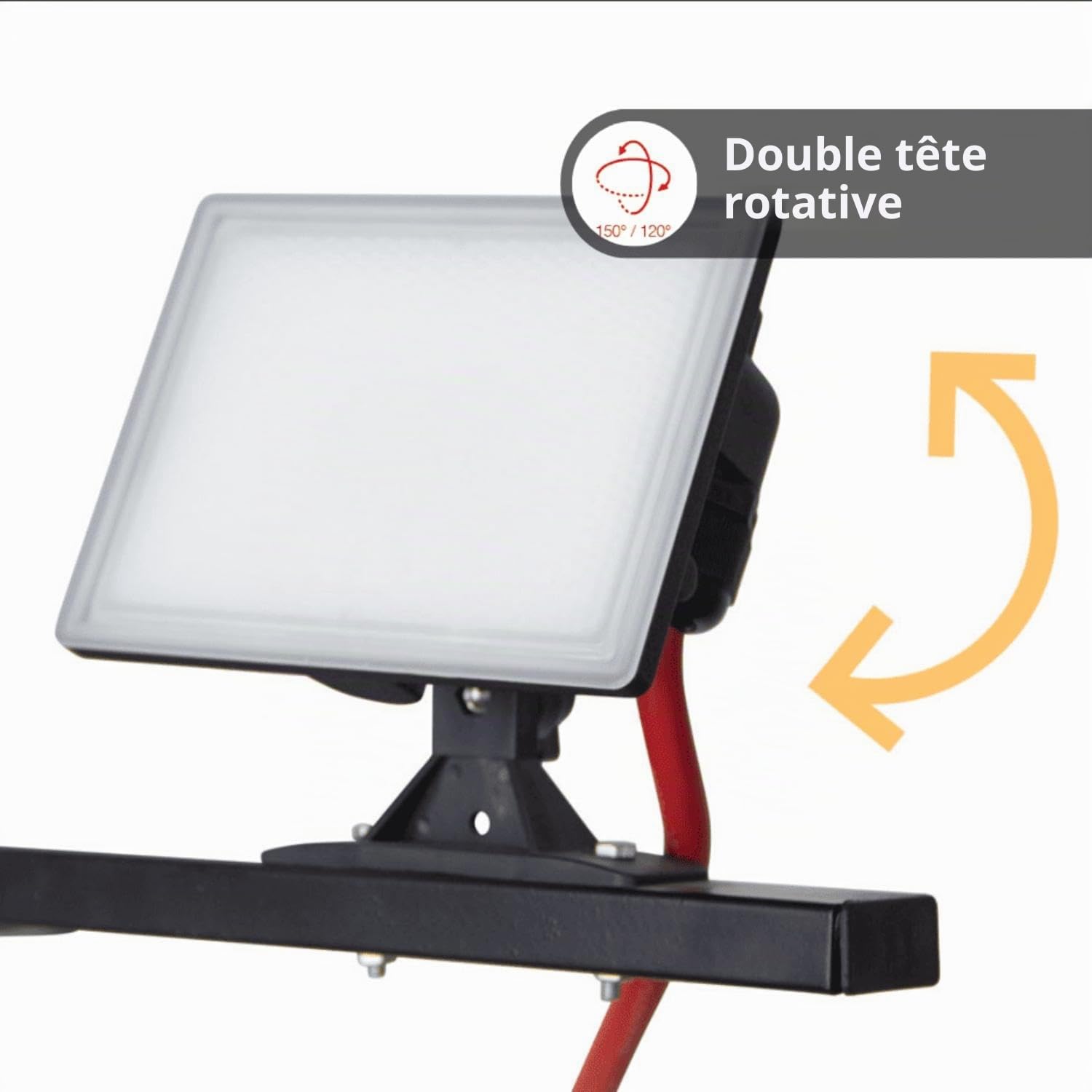 Projecteur de Chantier LED sur Pied, Filaire, x2 Projecteurs, 40 W, 2800 Lumens