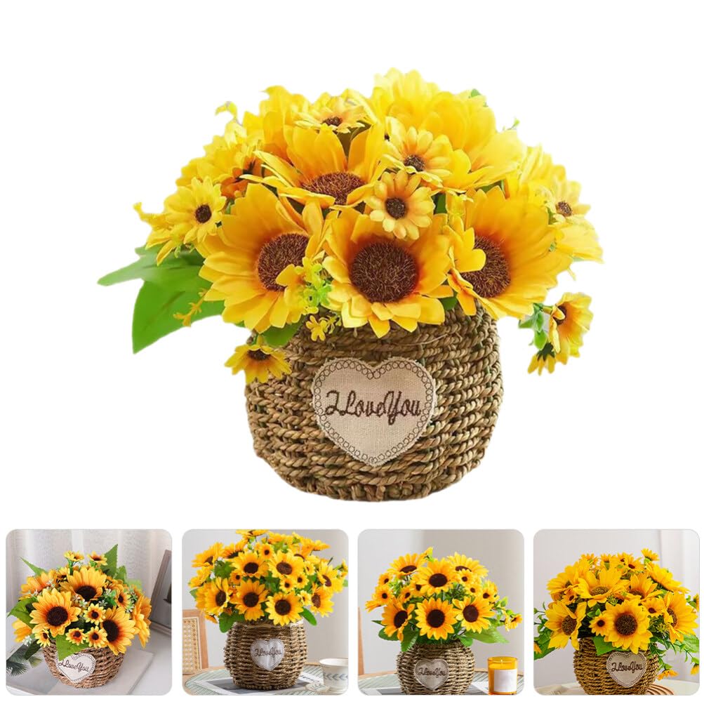 Bonsai Finto Di Girasole 9 Pollici Pianta Artificiale in Vaso Per Arredamento Casa Ufficio Scrivania E Davanzale Decorazione Di Fiori Artificiali