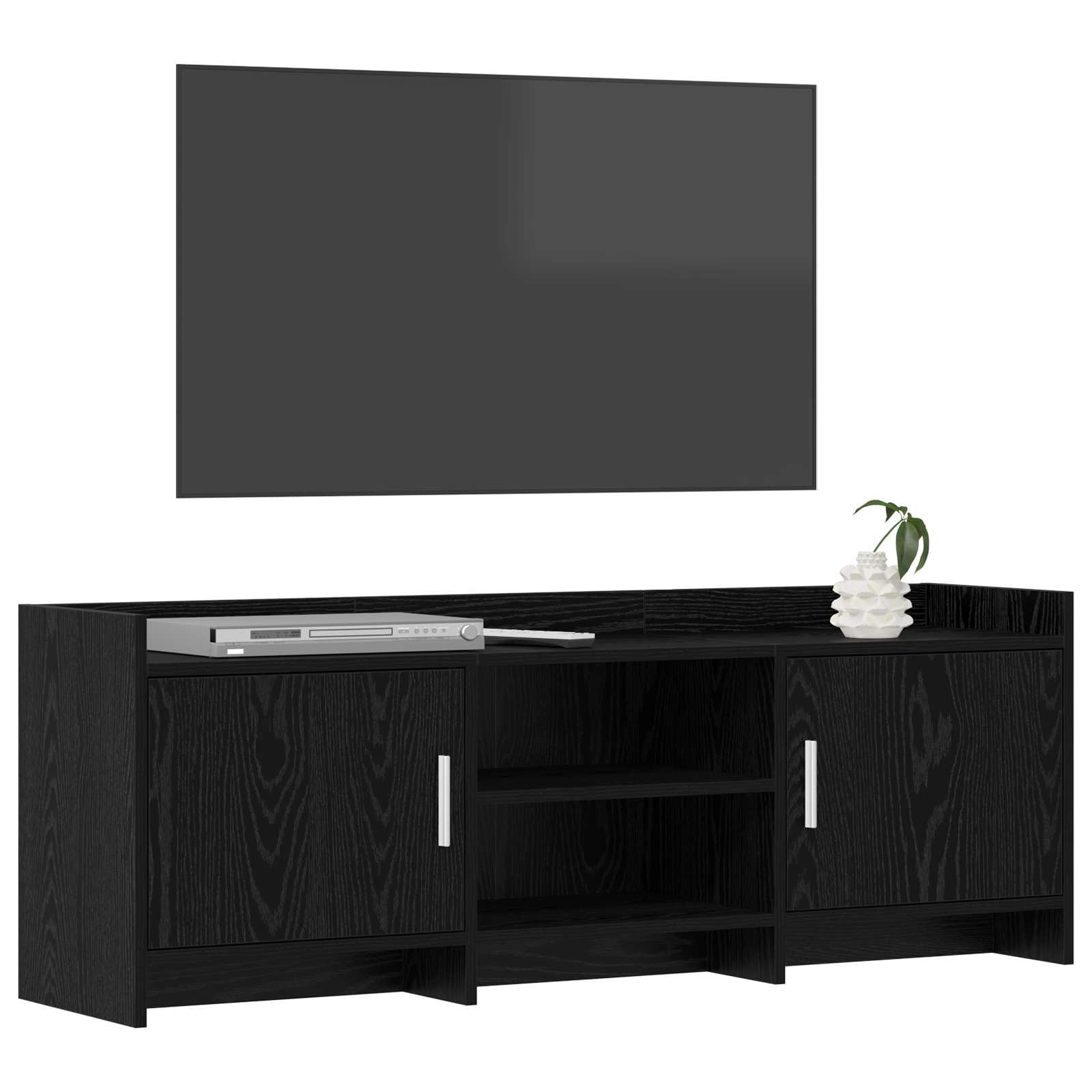 Szafka pod telewizor 130 x 33 x 47 cm, czarny dąb z materiału drewnopochodnego, niska szafka z 2 drzwiami, 2 półki, metalowe uchwyty, miejsce do przechowywania do salonu, kina domowego