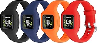 Vanet 4 Pack Compatible with Garmin Vivofit Jr 3 Bands for Kids, Soft Silicone Sport Breathable Bands Adjustable Replacement for Girls Boys, Black/Navy/Red/Orange