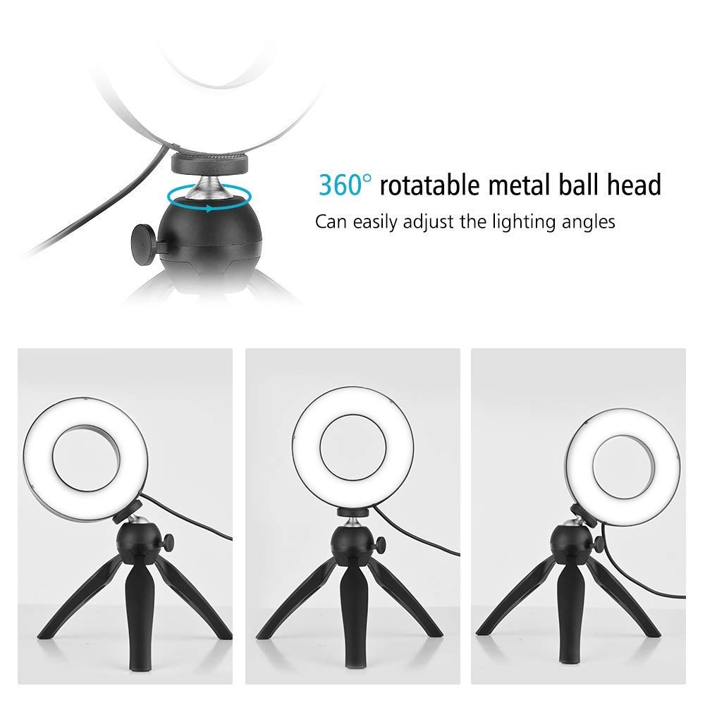 Luce ad anello a LED da 6,2 pollici, 3 modalità di illuminazione dimmerabili, 11 luminosità Luce per trucco da scrivania per selfie con supporto per cellulare Luce circolare per streaming li