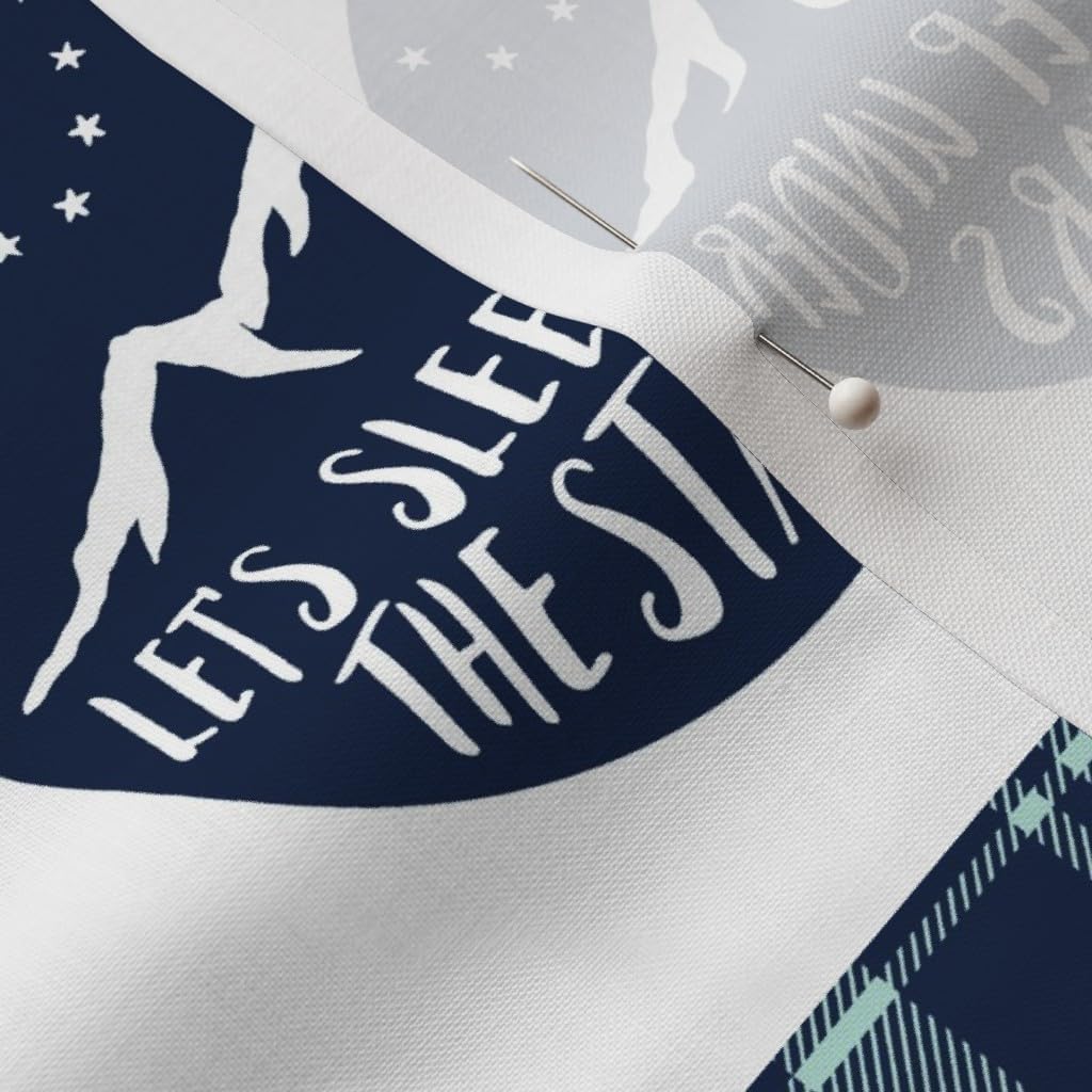 Spoonflower Fabric - Happy Camper Wholecloth Quilt Top Camping Adventure Blue Navy Moose Printed on Petal Signature Cotton Fabric by The Yard - Sewing Quilting Apparel Crafts Decor