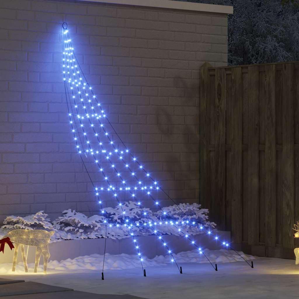 Árbol de Navidad LED con estacas, color azul, 306 cm, estructura metálica, 8 modos, alimentado por USB, para interior y exterior protegido